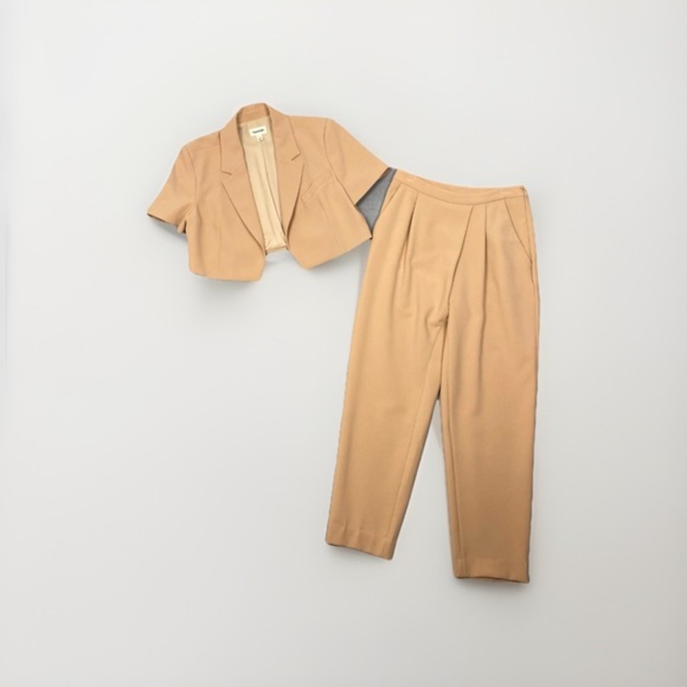 Open Edit Suit SET Womens Small Cropped Blazer and Trouser Pants Minimalist Chic